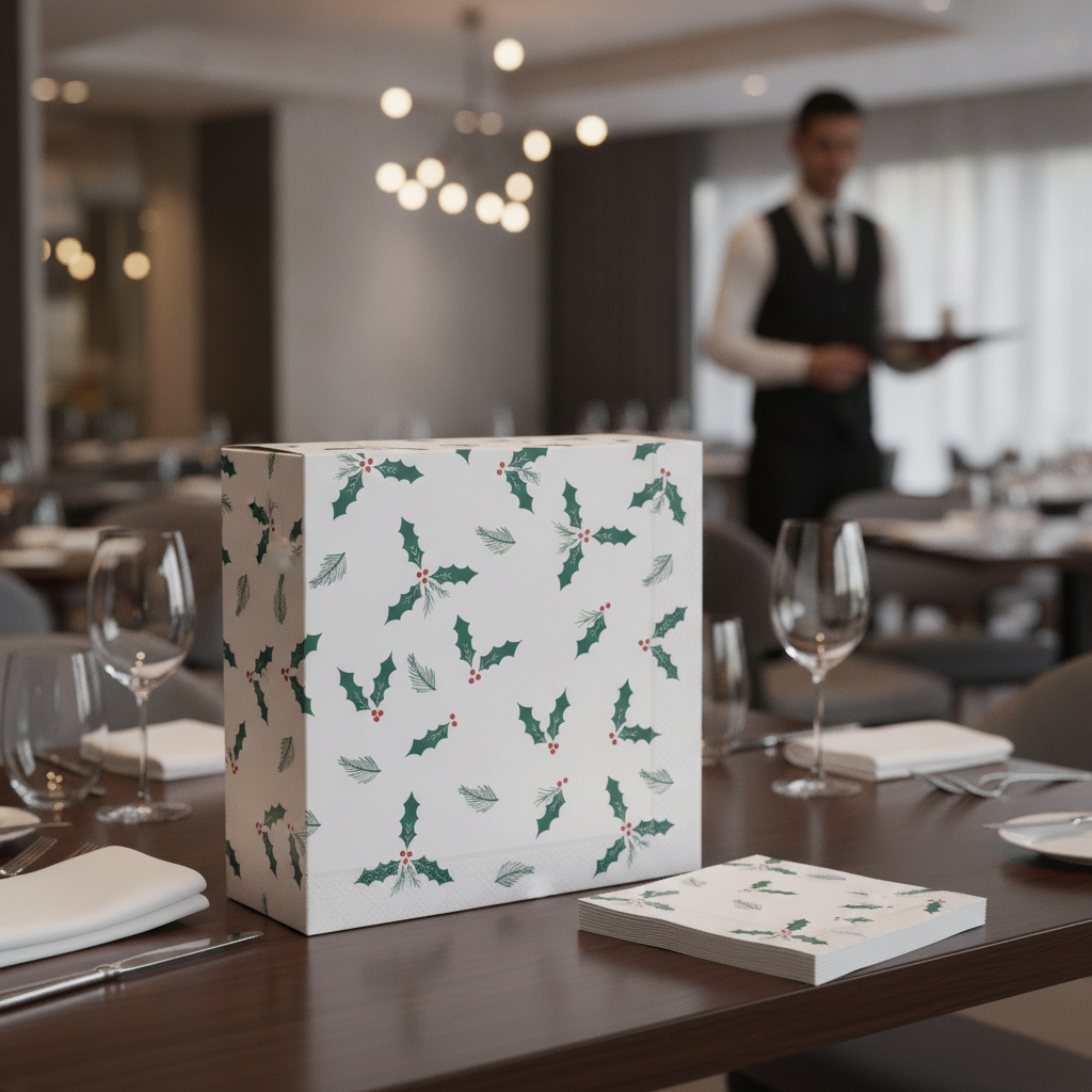 Paper Jolly Holly 2-Ply Lunch Napkins 33x33cm for Festive Dining (Pack of 2000)
