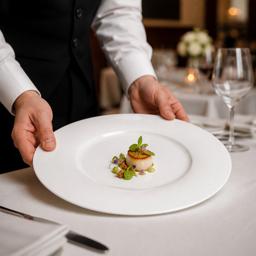 Wide Rim Flat Plate 335mm Bone China for Fine Dining