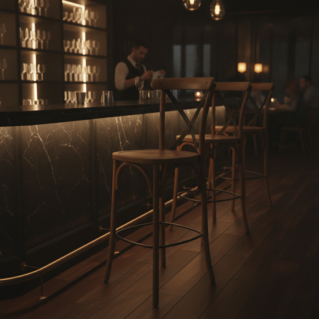 Rubber Wood Bar Chair in Brown 1180mm for Bars & Restaurants