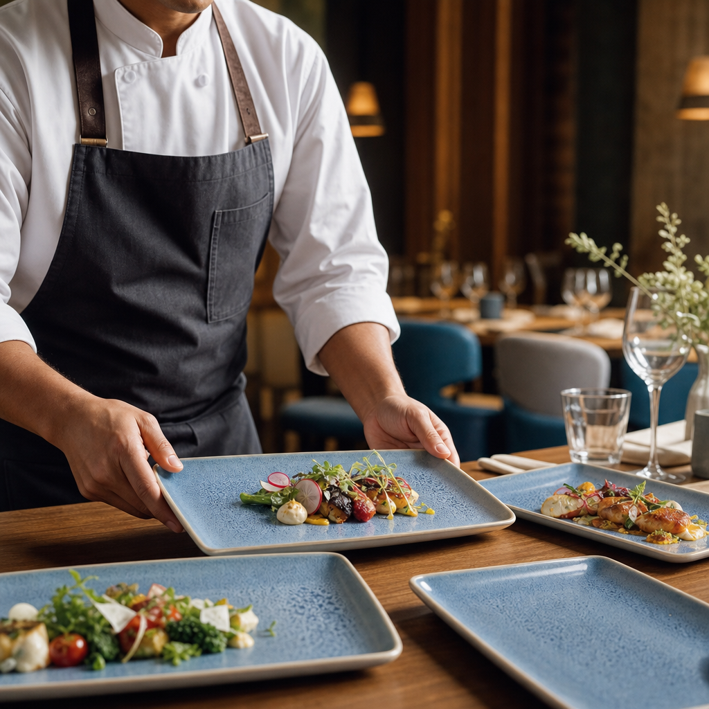 Vibrant Rectangular Platters Blue Vitrified Stoneware for Stylish Table Settings (Pack of 4)