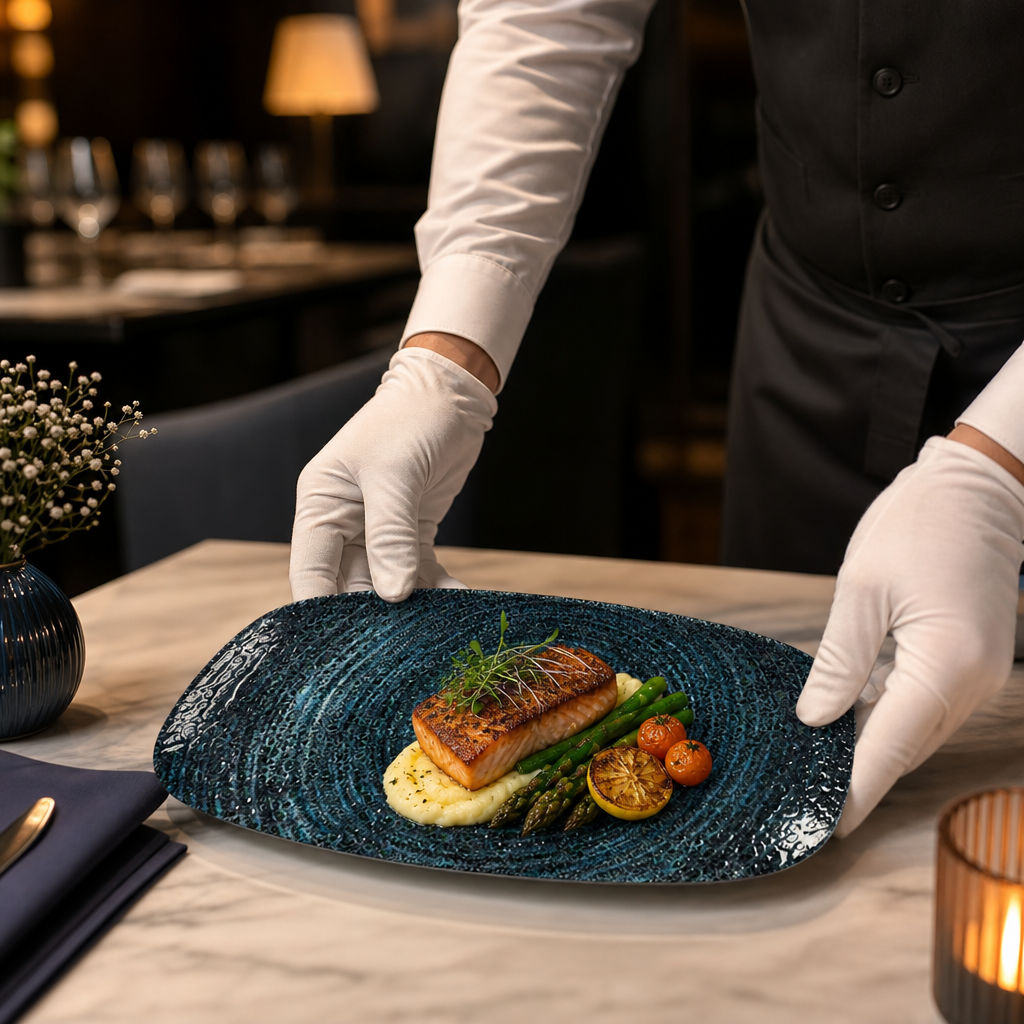 Oblong Chef's Plates Blue Vitrified Ceramic for Elegant Dining (Pack of 12)