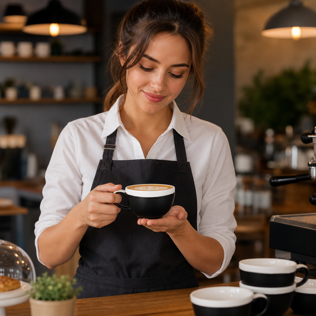 Porcelain Cappuccino Cups Onyx Black 340ml for Cafés & Restaurants (Pack of 12)