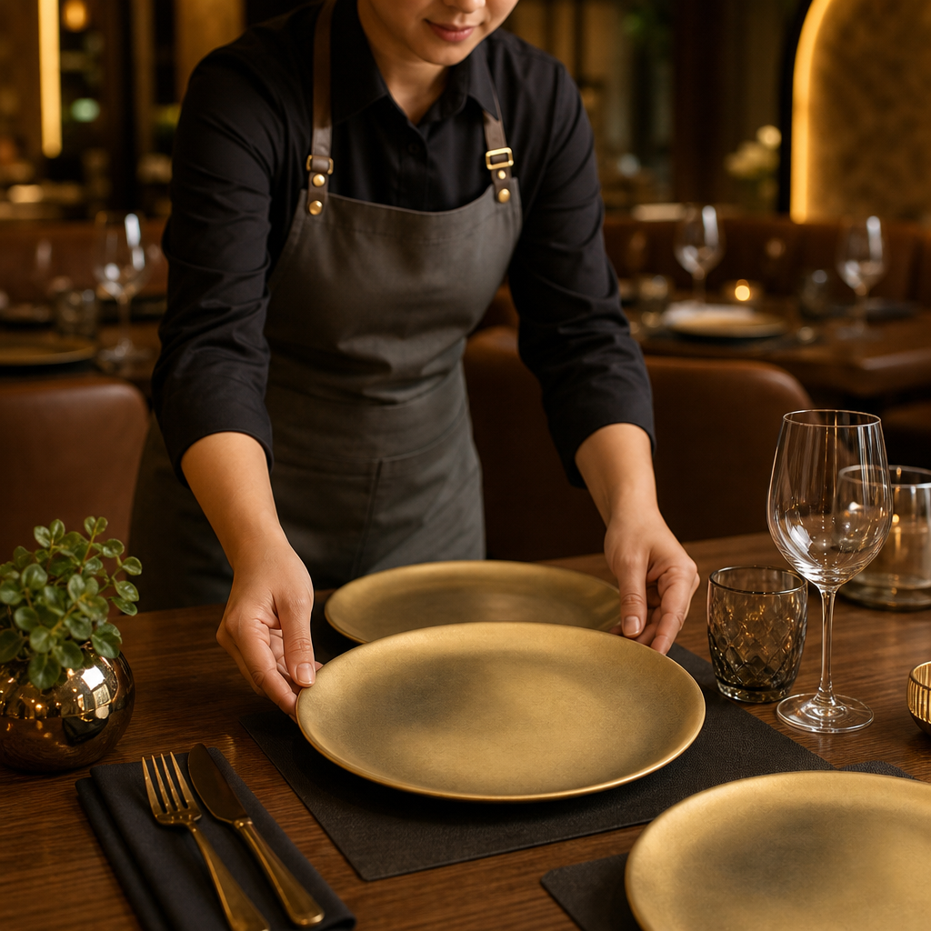 Rumbled Plates 230mm Gold Stainless Steel for Dining (Pack of 6)