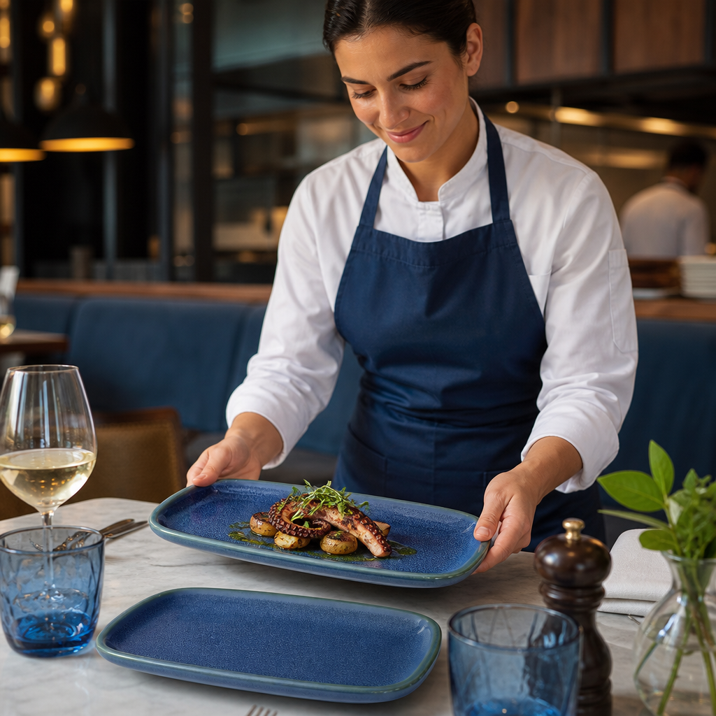 Oblong Plates 222x152mm Blue Vitrified Ceramic for Stylish Dining (Pack of 6)