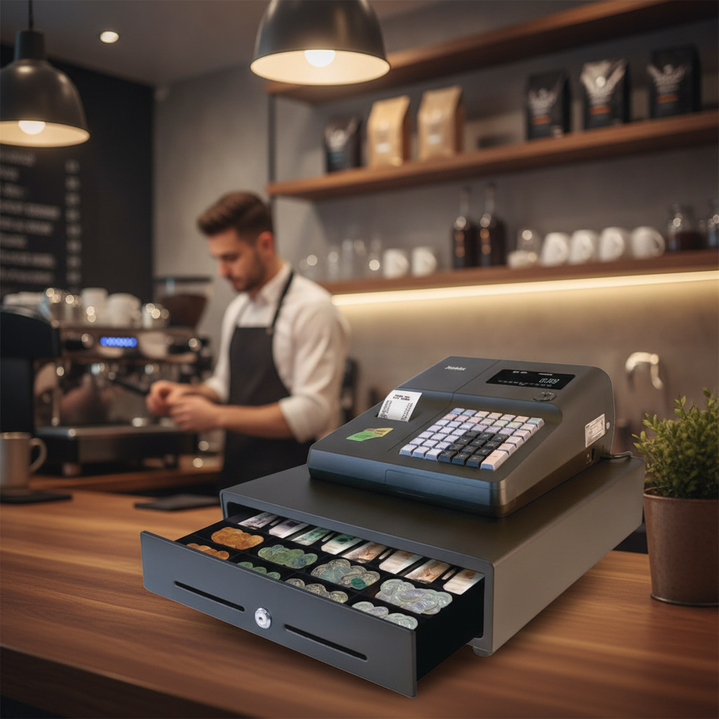 Black Cash Register with Thermal Printing for Retail Use
