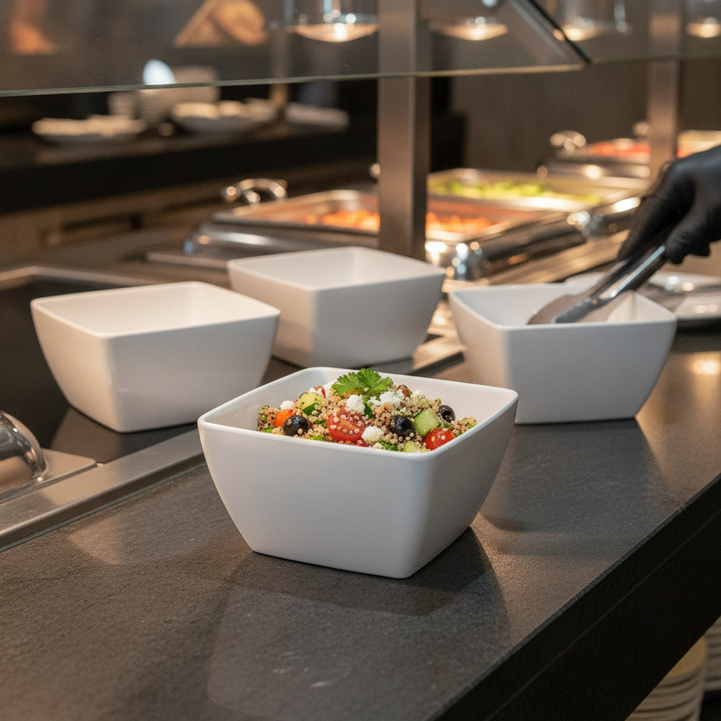 Melamine Square Bowl 125mm for Buffet Food Display