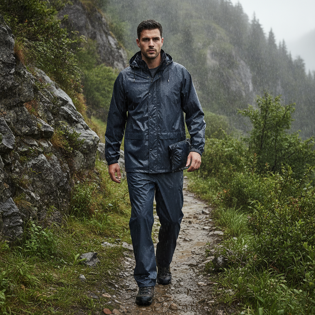 PVC Blend Lightweight 2-Piece Rainsuit Navy for Outdoor Use