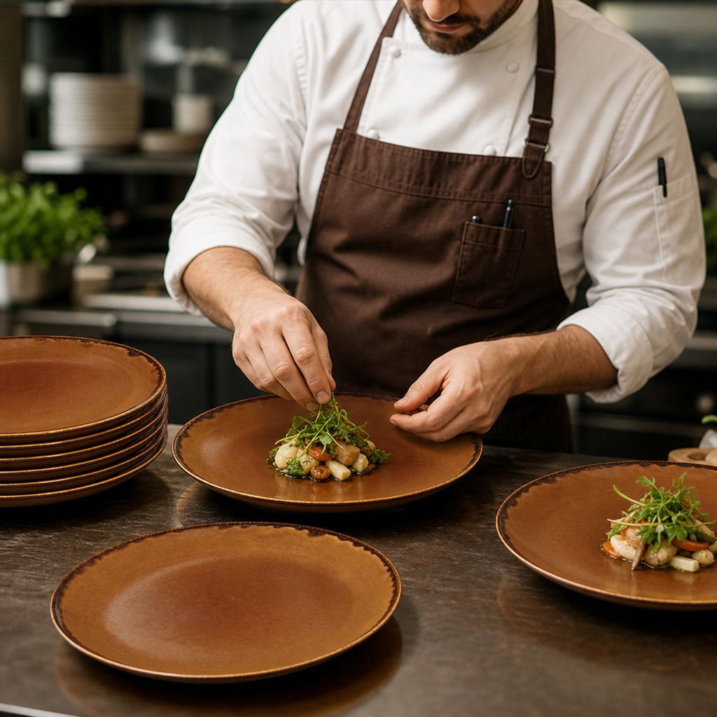 Coupe Plates 288mm Brown Porcelain for Farm-to-Table Dining (Pack of 12)
