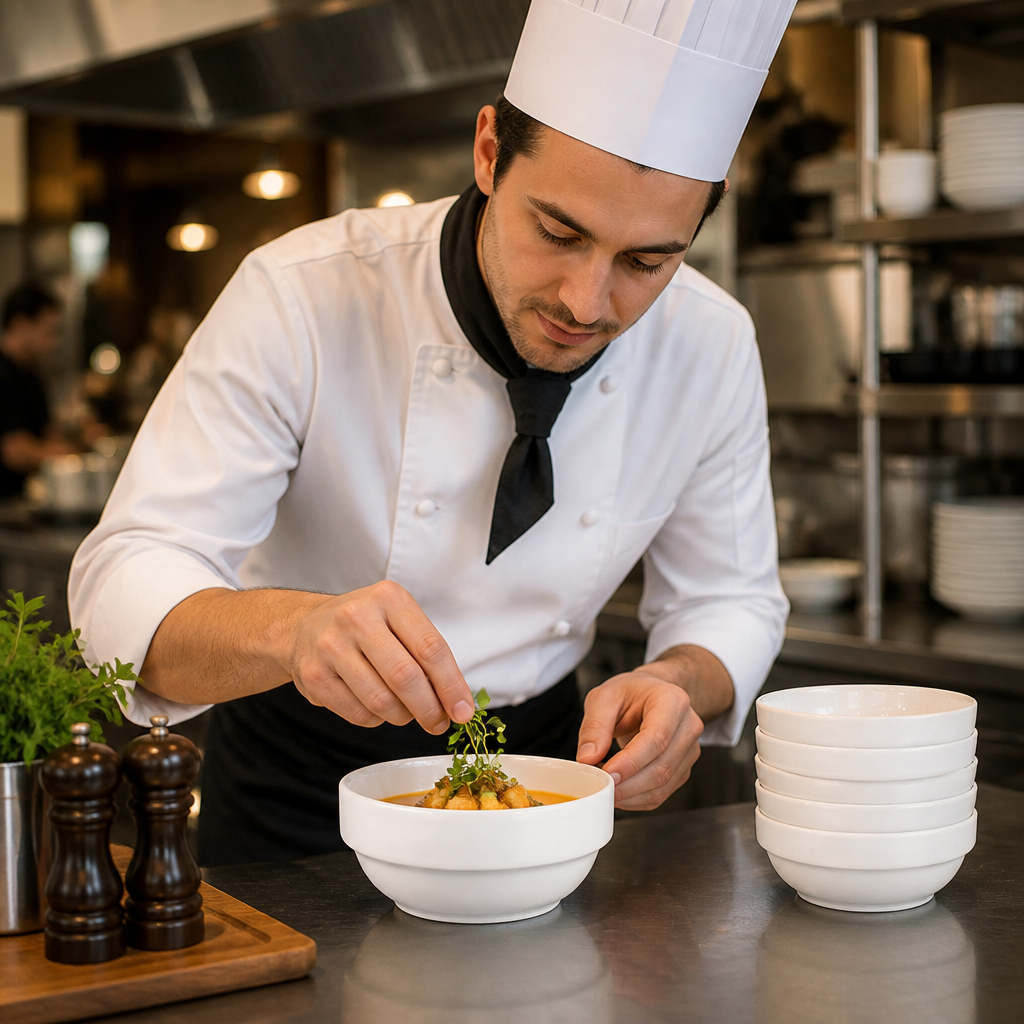 Stackable Bowls 377ml Porcelain for Restaurants & Cafés (Pack of 6)