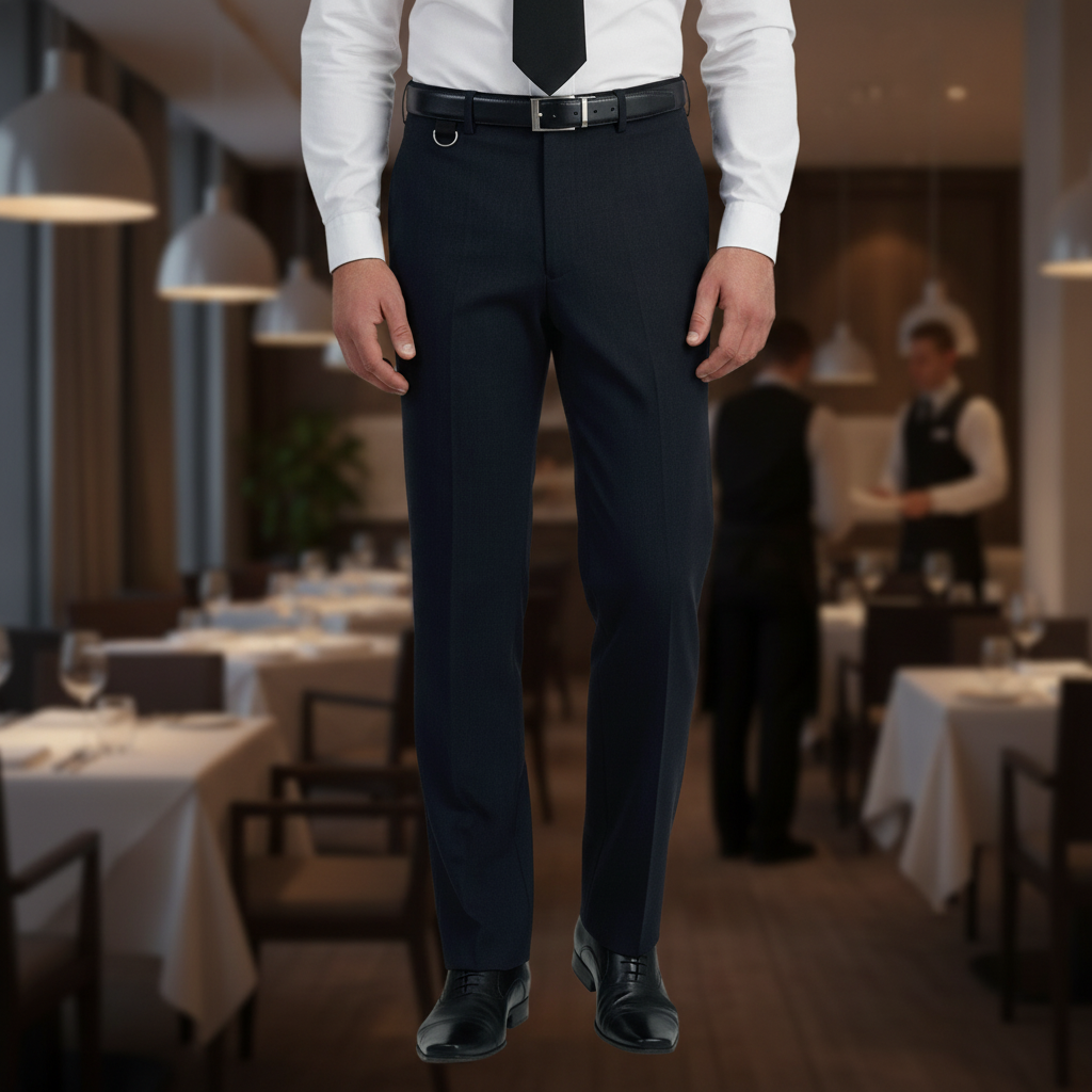 Polyester Black Long Leg Waiting Trousers for Hospitality