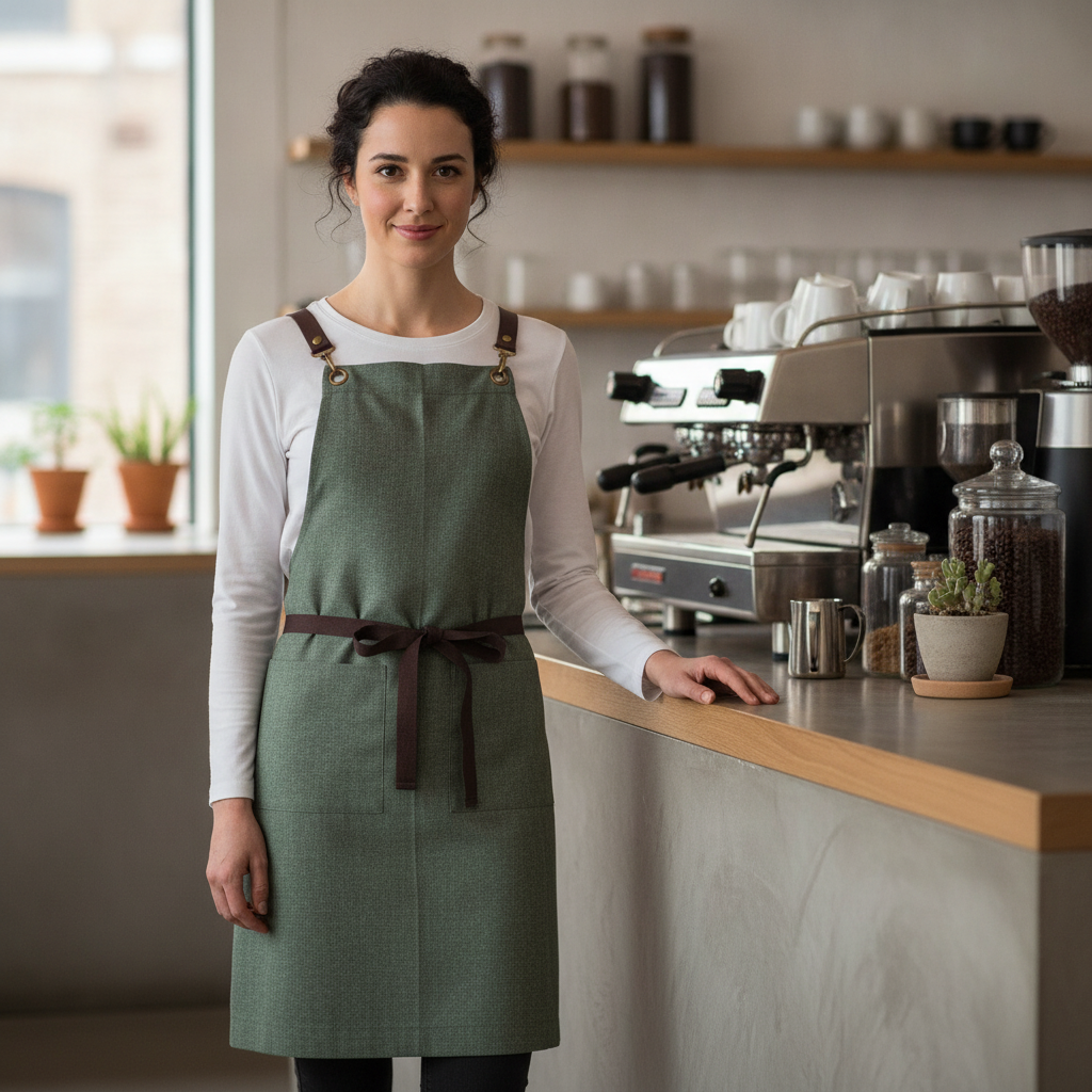 Viscose Linen Blend Bib Apron in Forest Green for Artisan Cafés