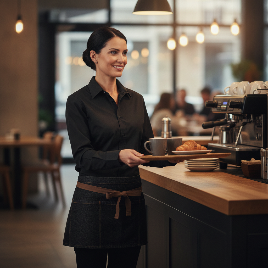 Cotton Denim Waist Apron Black for Casual Dining Venues