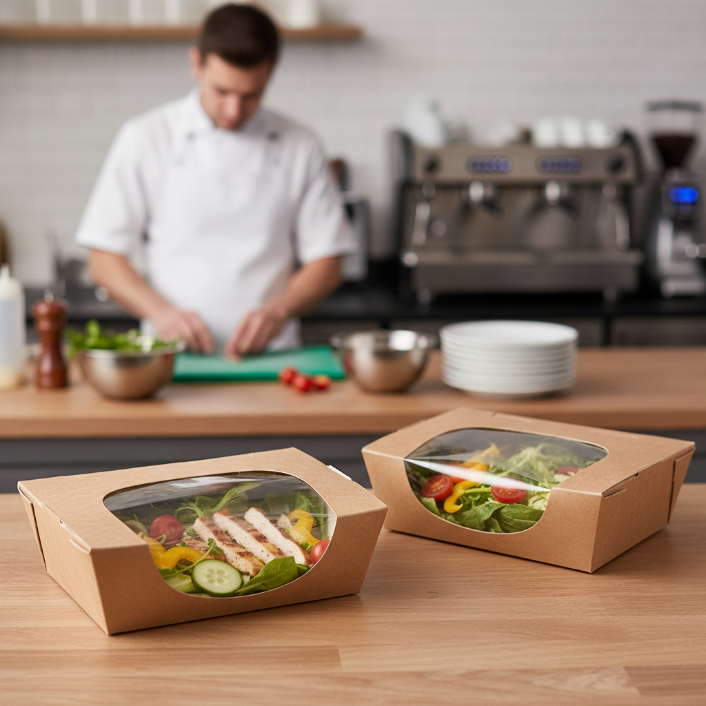 Compostable Kraft Salad Box 825ml for Serving Fresh Produce (Pack of 250)