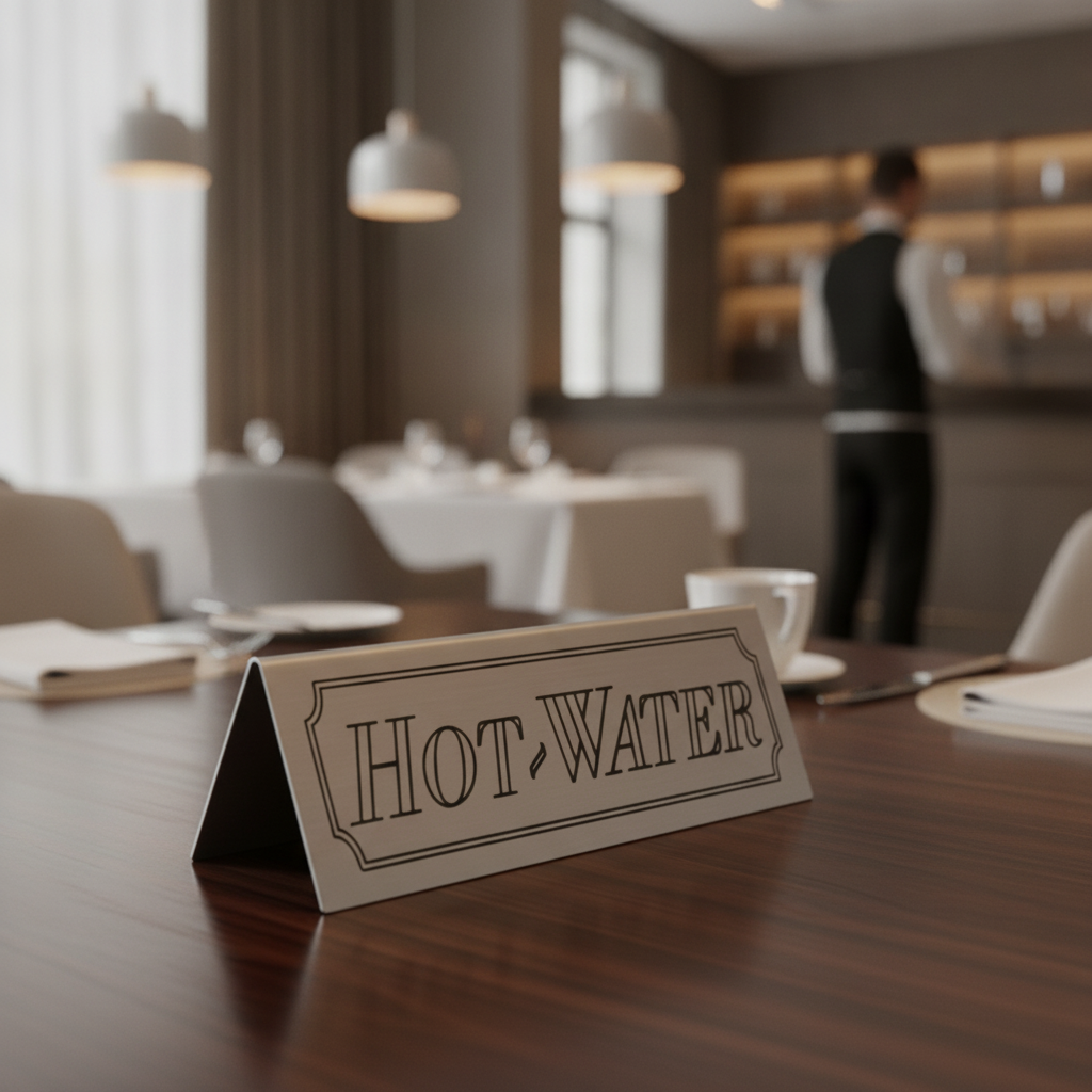 Stainless Steel Hot Water Table Sign 38x120mm for Restaurants & Events