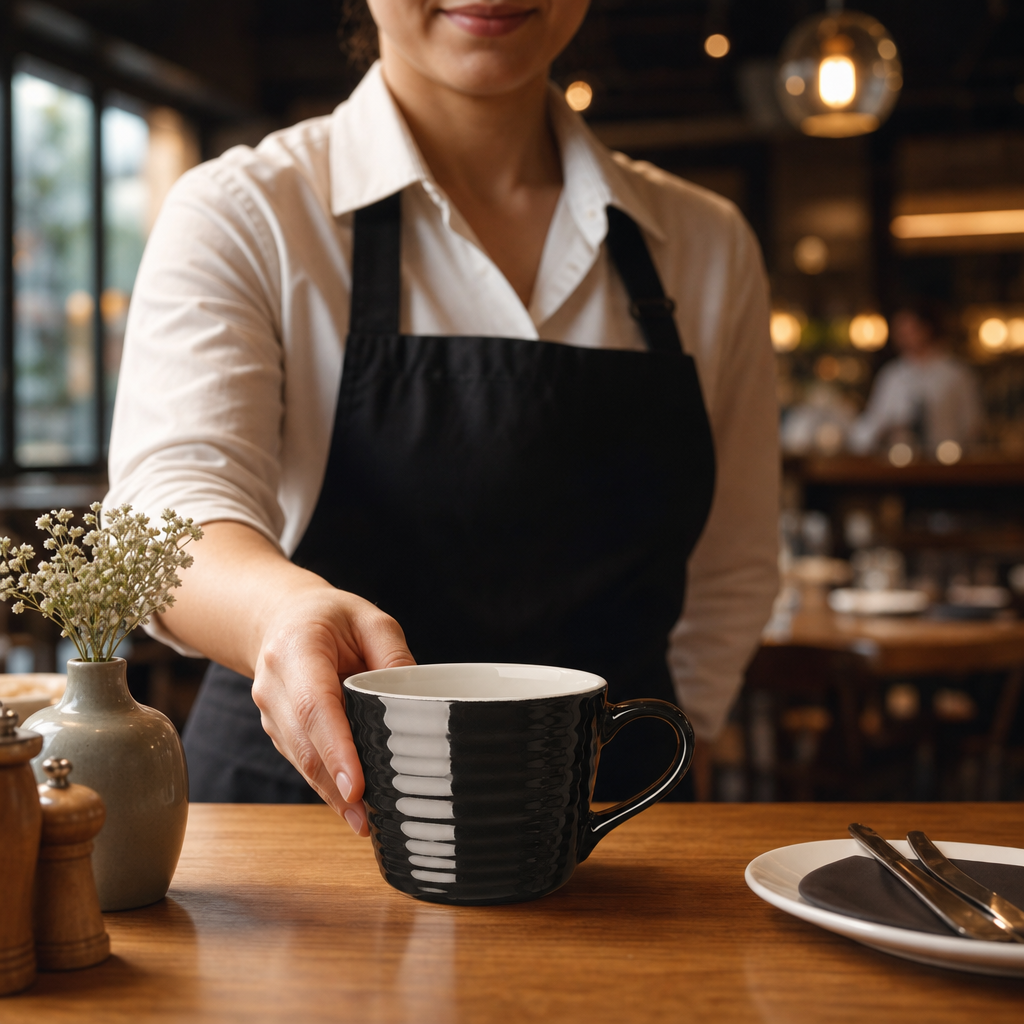 Mugs 230ml Black Stoneware for Cafés & Restaurants (Pack of 6)
