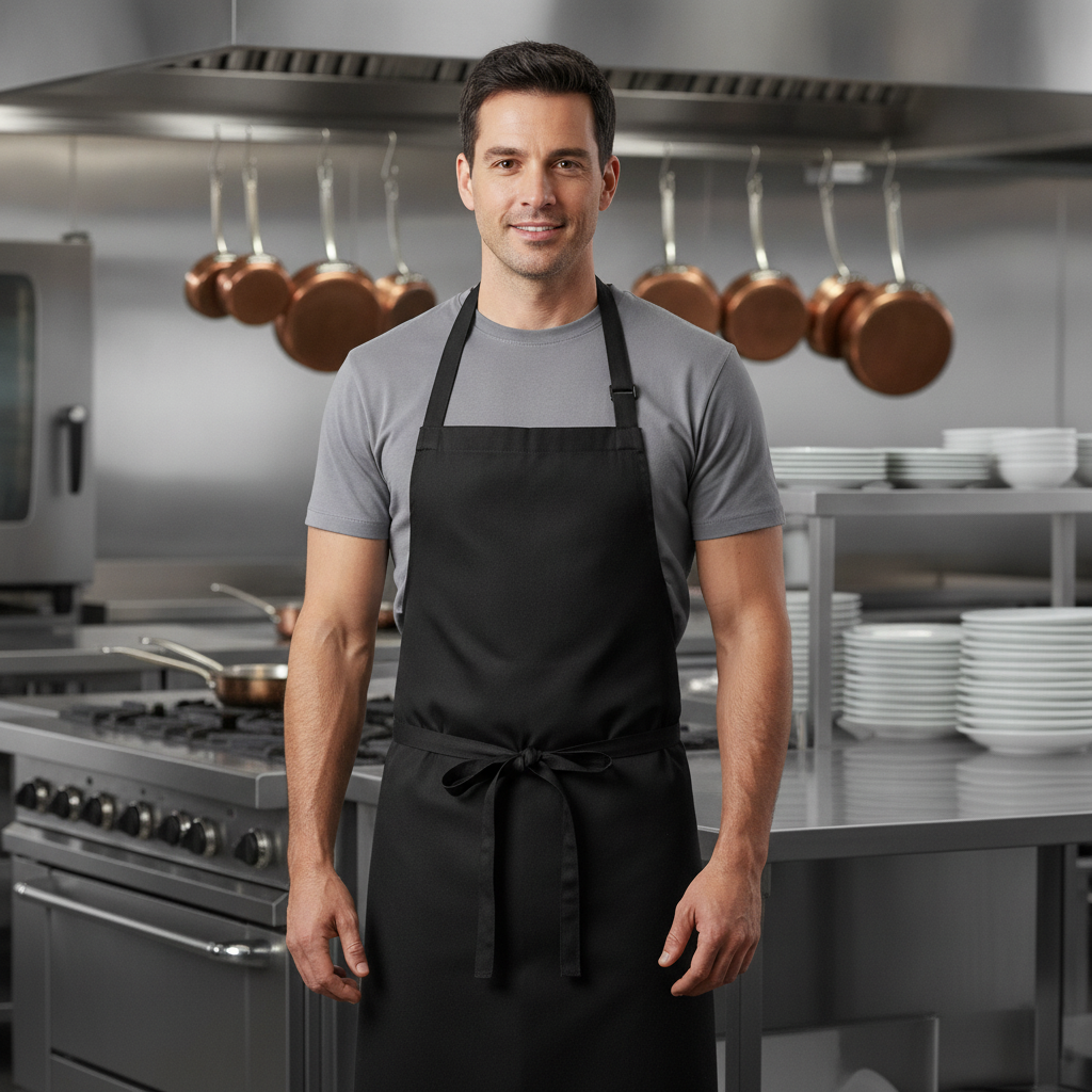 Polycotton Black Bistro Apron for Professional Kitchens