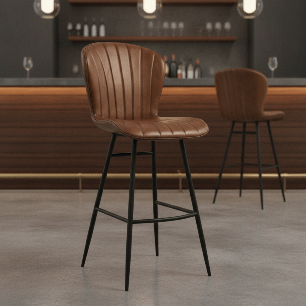 Genuine Leather Bar Stool in Pecan Brown 1150x510mm for Indoor Dining
