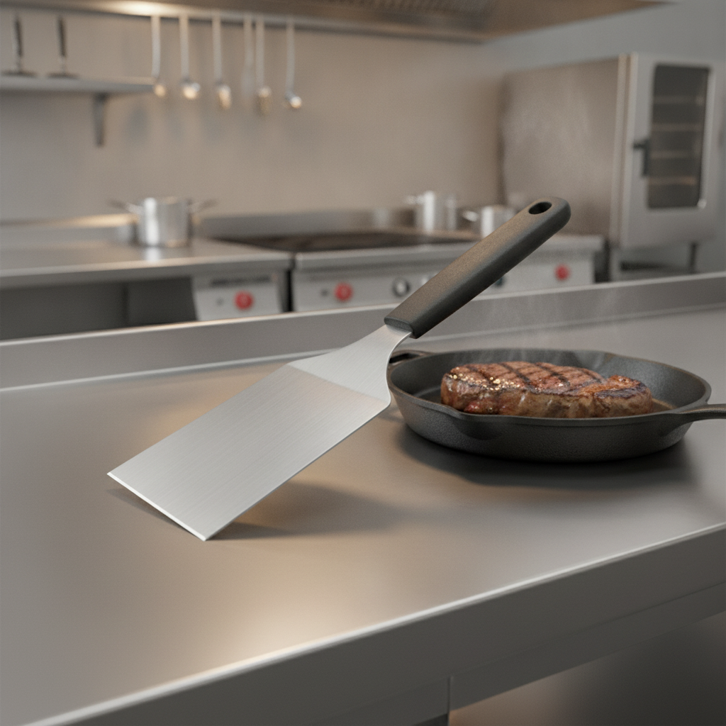 Stainless Steel Grill Turner 12cm with Heat-Resistant Handle for Safe Cooking