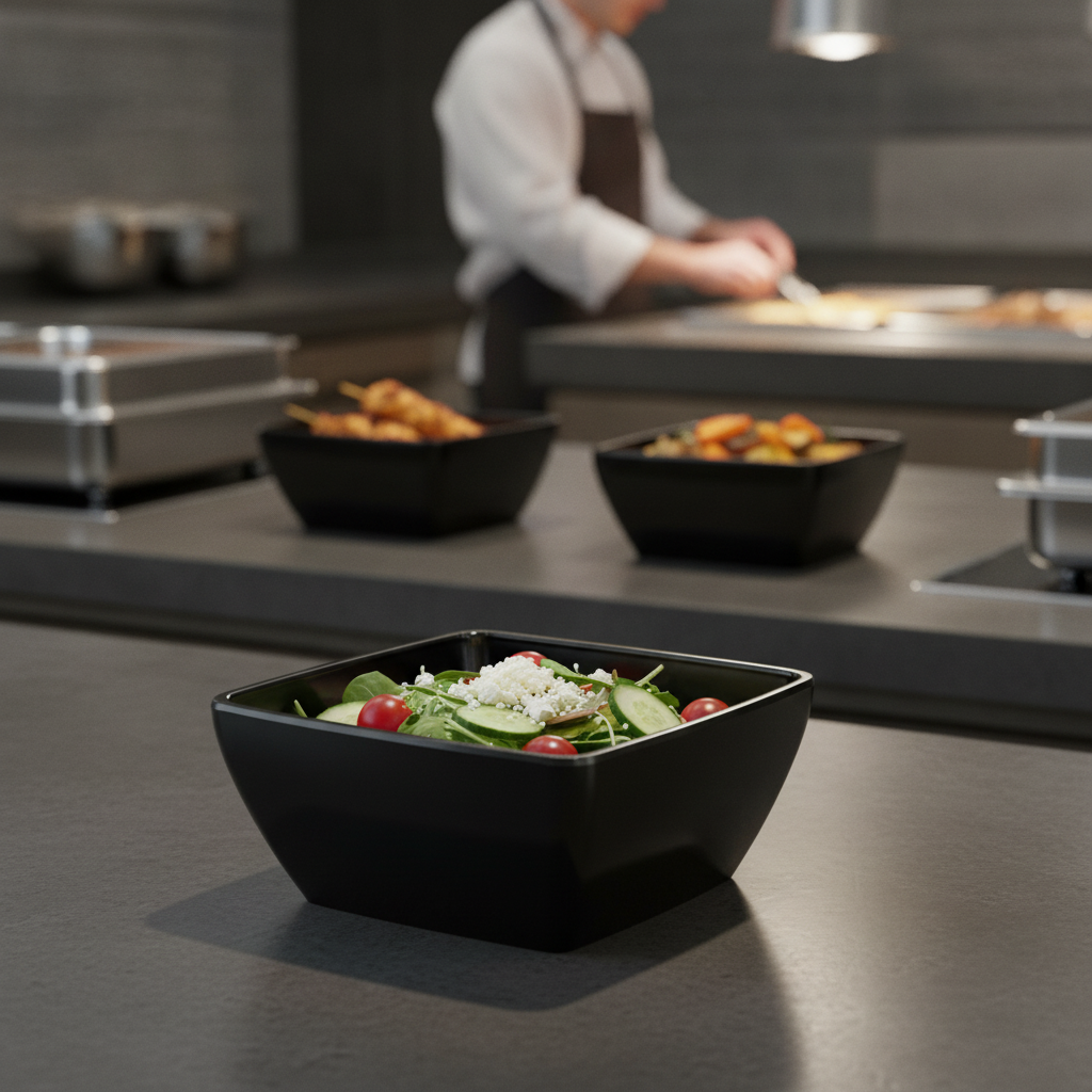 Melamine Black Square Bowl 1.5L for Buffet Displays