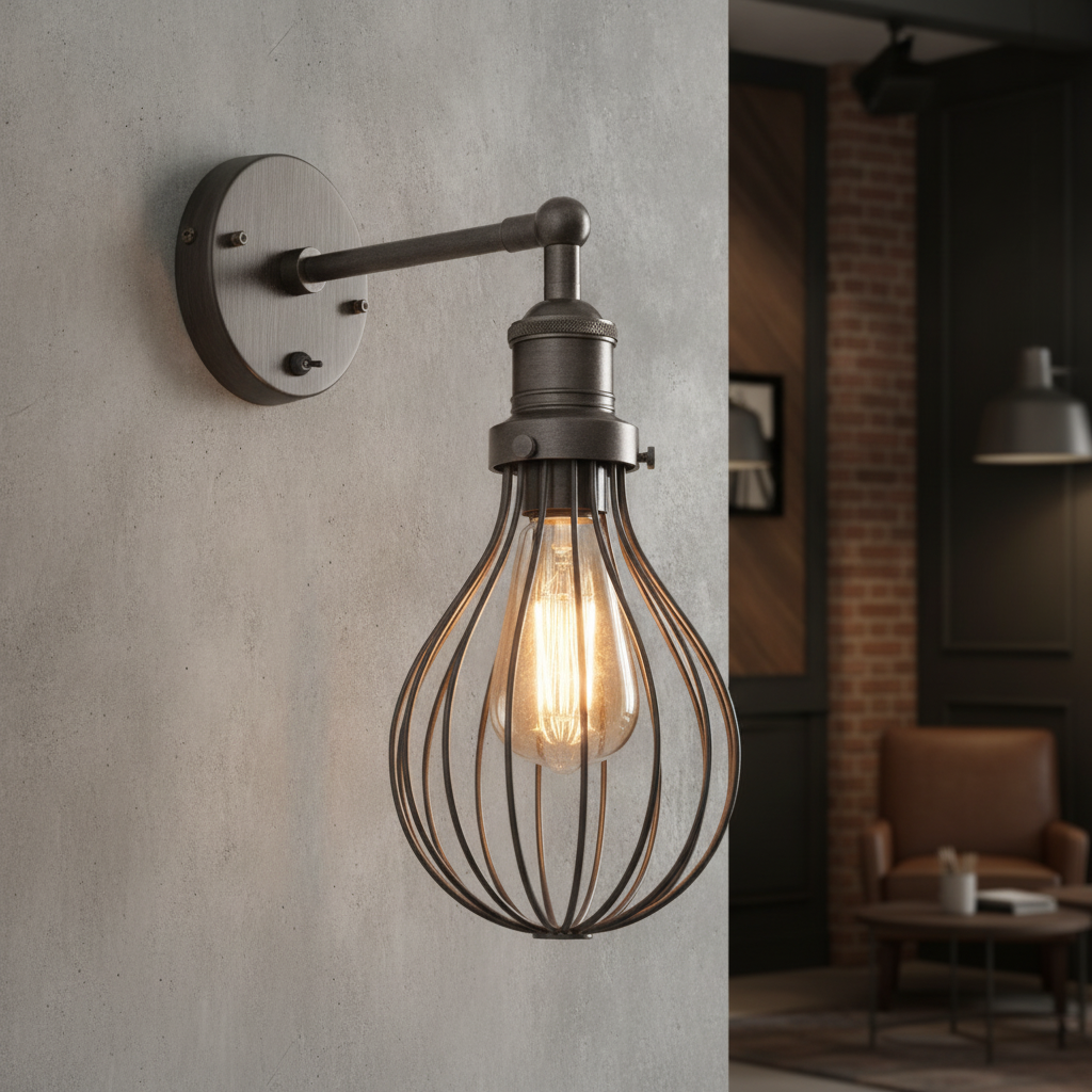 Iron Wall Light Bulb Cage in Pewter for Stylish Interiors