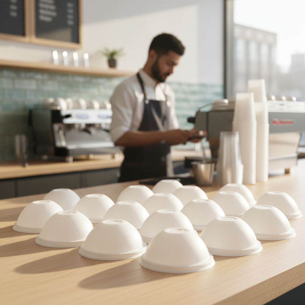 Moulded Fibre Cold Cup Dome Lids with Straw Hole for Takeaway (Pack of 1000)