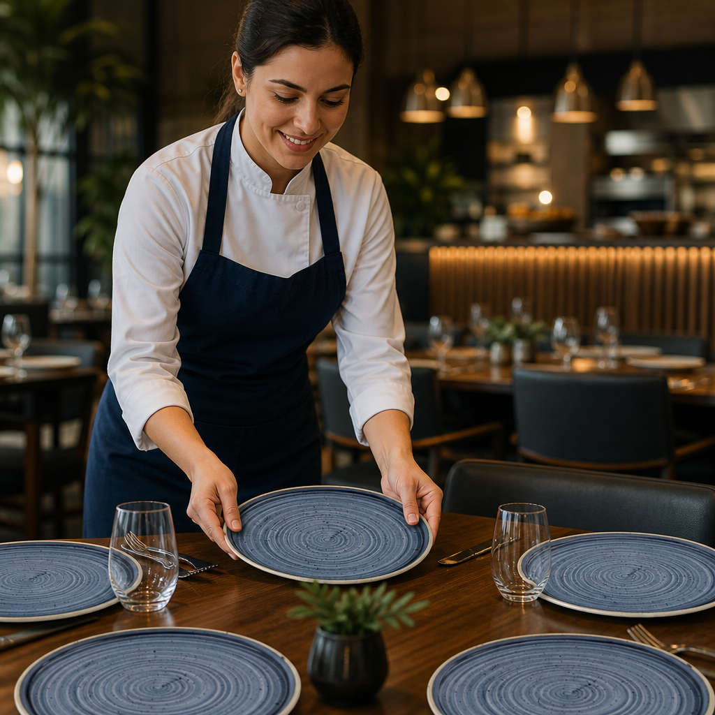 Organic Walled Plates 257mm Blue Vitrified Ceramic for Casual or Special Occasion Dining (Pack of 6)