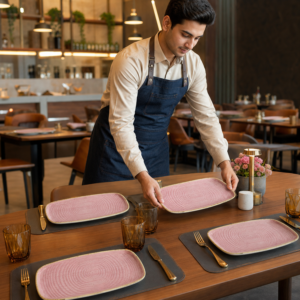 Walled Oblong Plates 350mm Vitrified Ceramic for Dining Tables (Pack of 6)