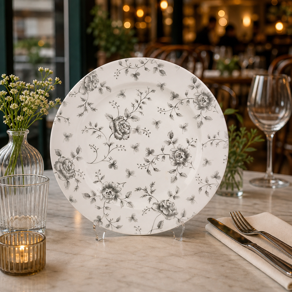 Vintage Prints Grey Rose Chintz Profile Plates 305mm for Cafés & Restaurants (Pack of 6)
