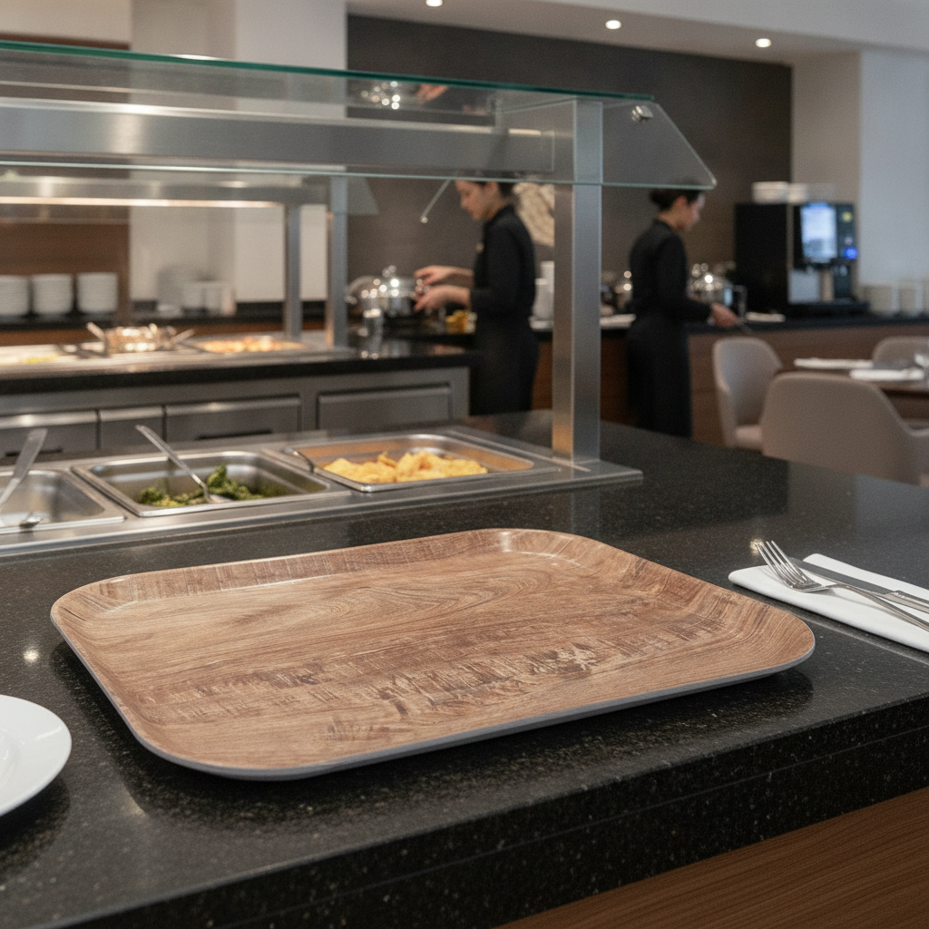 Polypropylene Wood Grain Tray 360 x 460mm for Self-Serve Restaurants