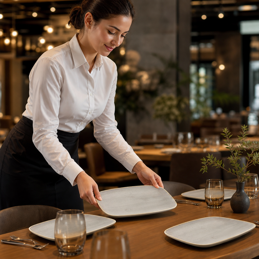 Rectangular Plates Grey Vitrified Ceramic for Dining (Pack of 6)