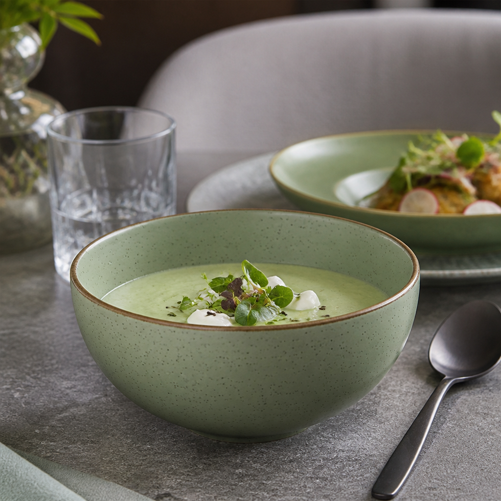 Stonecast Sage Green Soup Bowls 470ml for Modern Table Settings