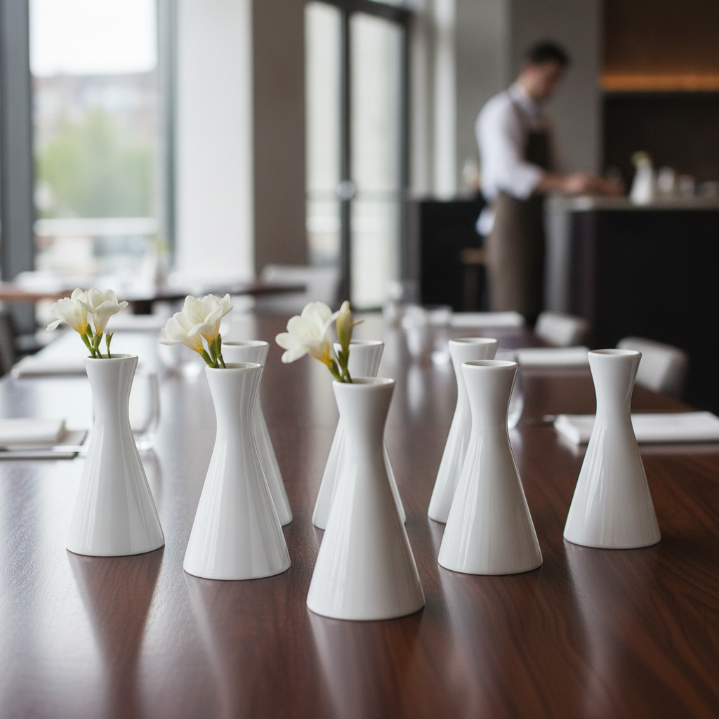 Porcelain White Bud Vases 140mm for Restaurants & Cafés (Pack of 6)