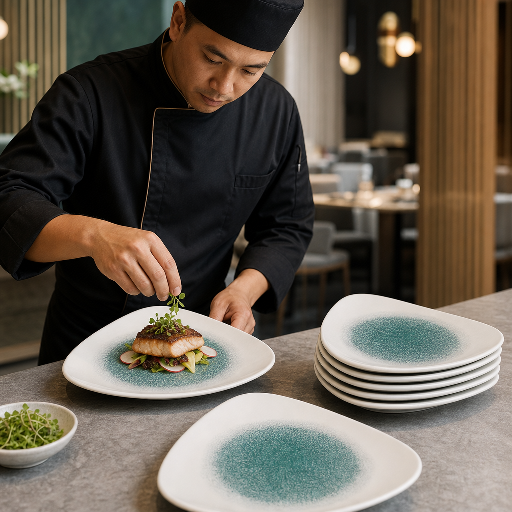 Triangle Plates 311mm Green Porcelain for Dining (Pack of 6)