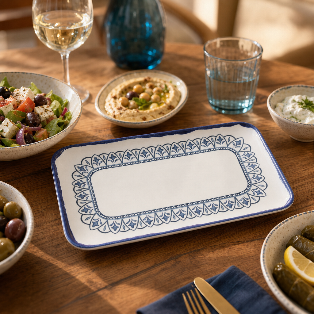 Rectangular Plates 270x160mm Blue Vitrified Stoneware for Dining (Pack of 12)