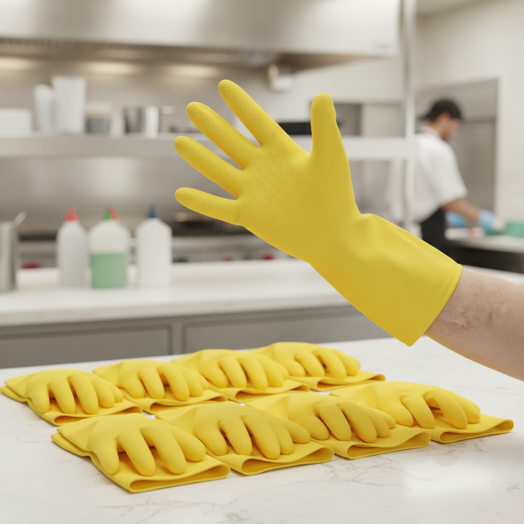 Synthetic Rubber Yellow Rubber Gloves for Cleaning & Maintenance (Pack of 12)