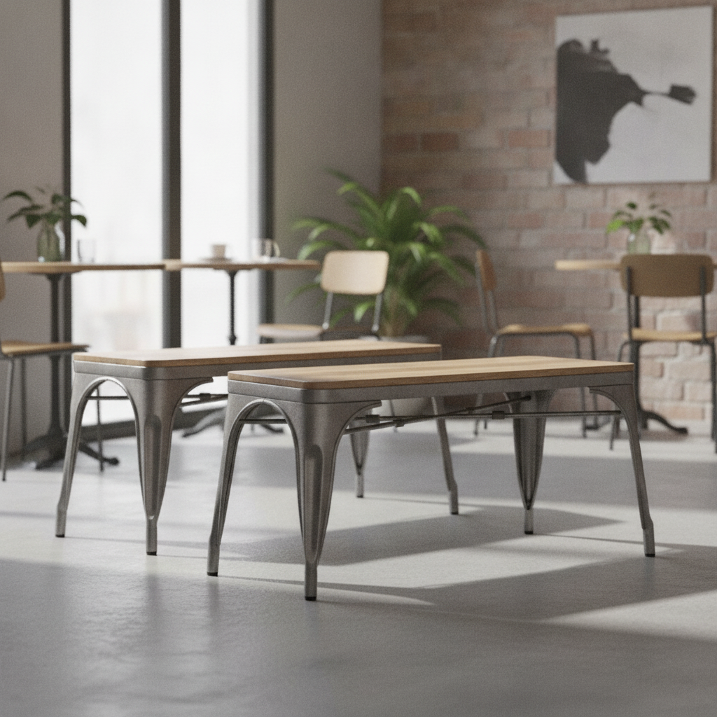 Mango Wood Indoor Bench with Gunmetal Frame 450mm for Cafés (Pack of 2)