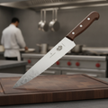 Stainless Steel Wood Serrated Chefs Knife 22cm for Professional Use