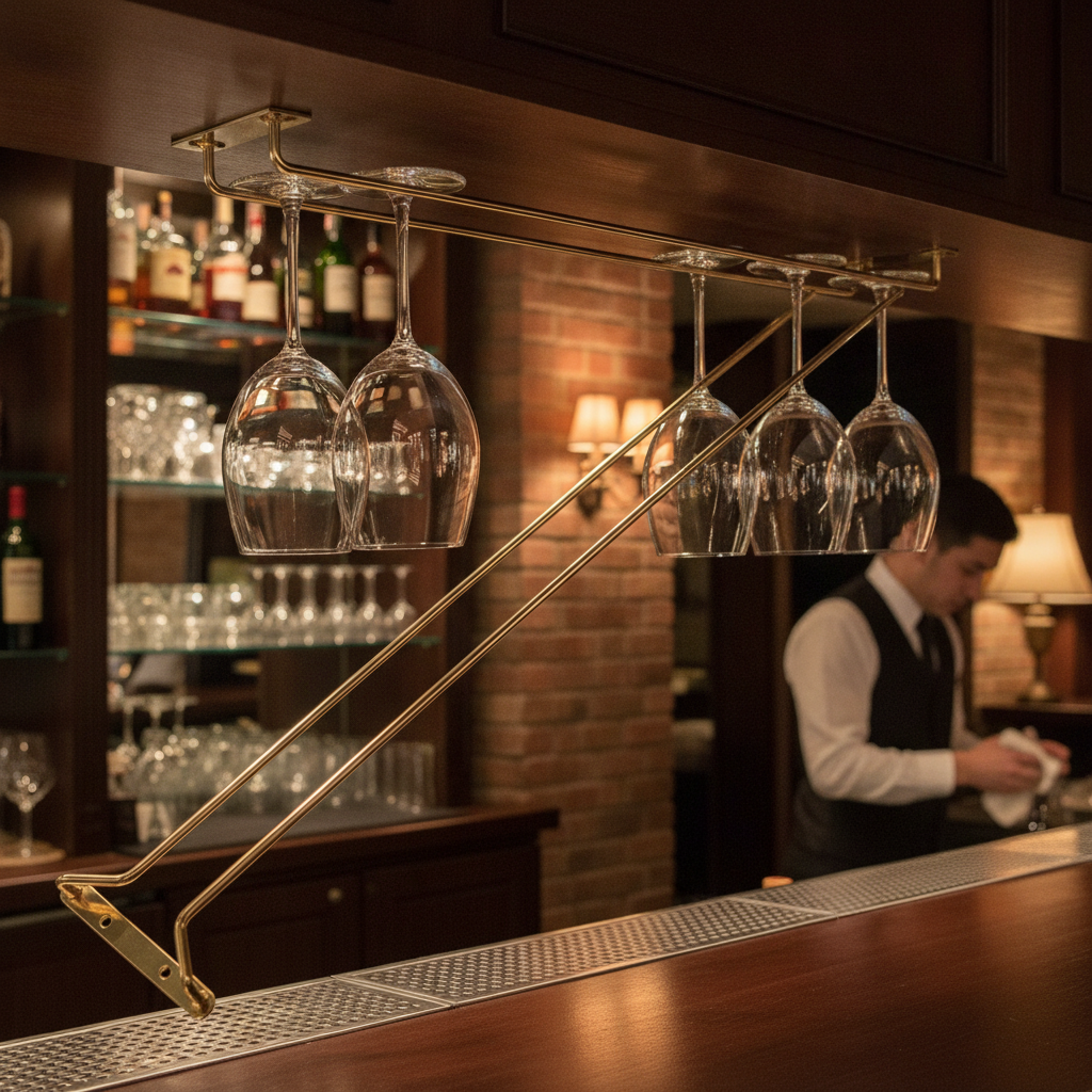 Highly Polished Steel Wine Glass Rack for Classic Bars