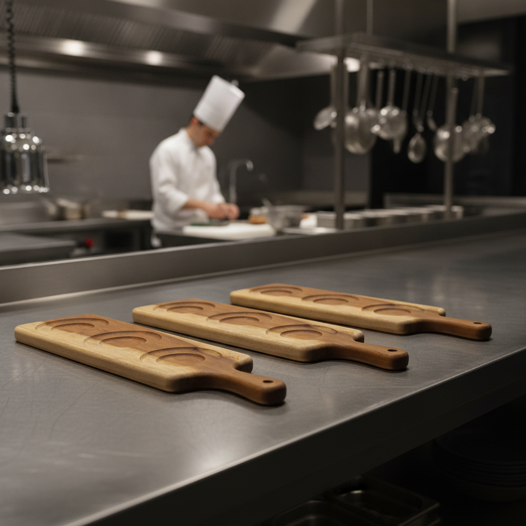 Acacia Wood Rectangular Handled Serving Board 469x120mm for Food Presentation (Pack of 4)