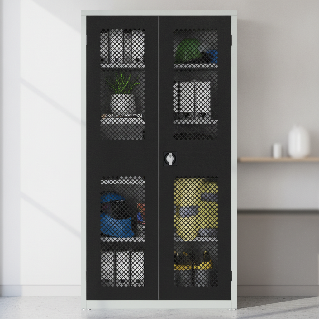 Powder Coated Steel Mesh-Fronted Cupboard for Offices & Retail