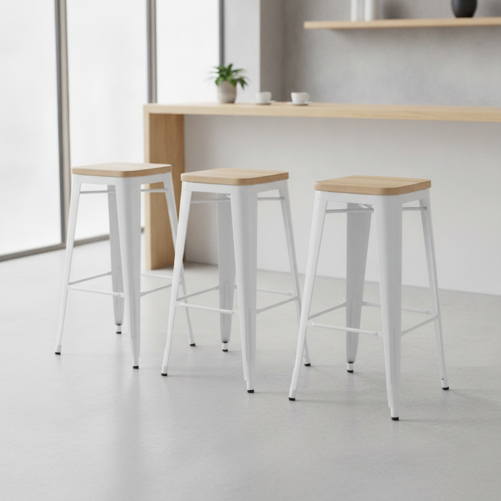 Steel and Ash Wood High Stools 760x427mm for Indoor and Outdoor Use (Pack of 4)