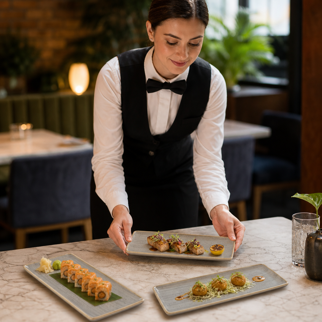 Oblong Plates x 300 90mm Vitrified Ceramic for Dining (Pack of 6)