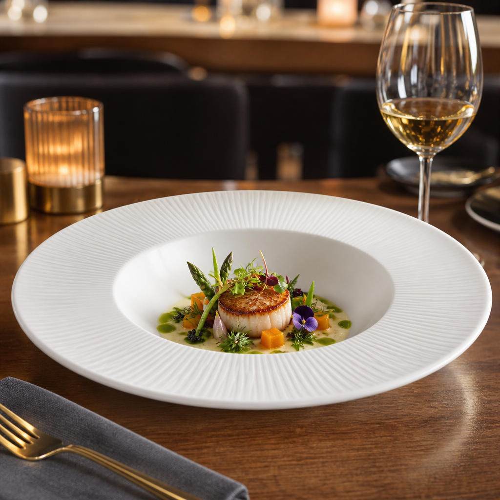 Bamboo Wide Rim Porcelain Bowls 265mm for Elegant Dining