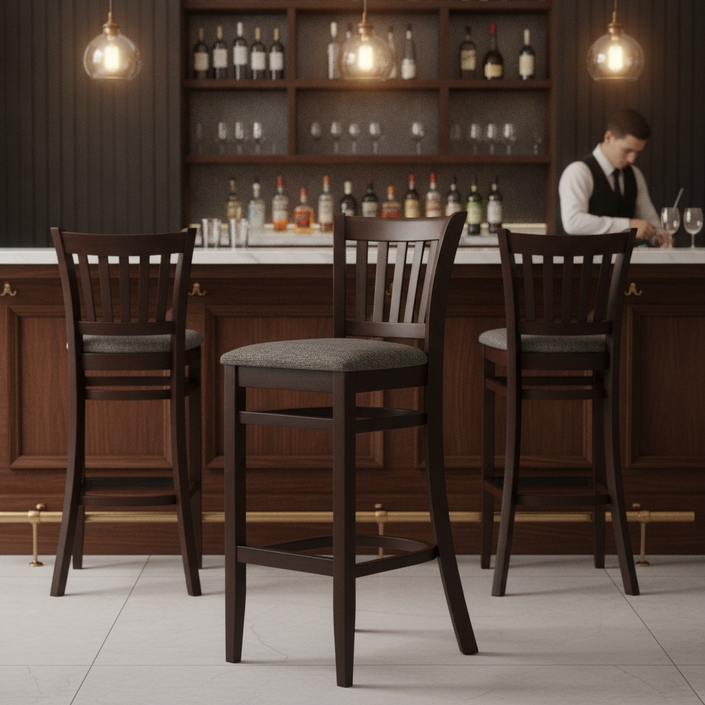 Rubber Wood Bar Chair with Padded Seat 1100mm for Commercial Use