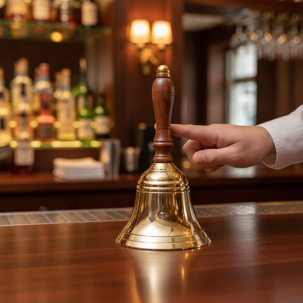 Brass Service Bell with Wooden Handle 165mm for Traditional Bars