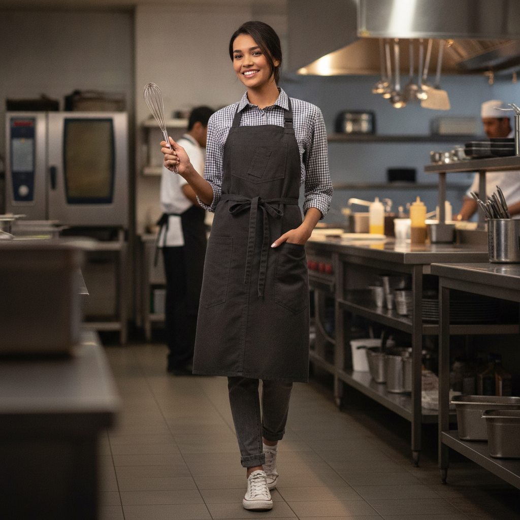 Cotton Grey Bib Apron for Food Service Staff
