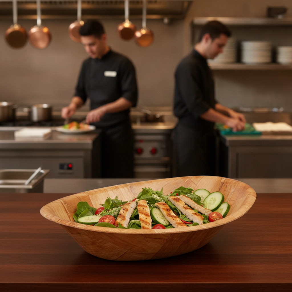 Wooden Oval Bowl Large 305x229mm for Food Presentation