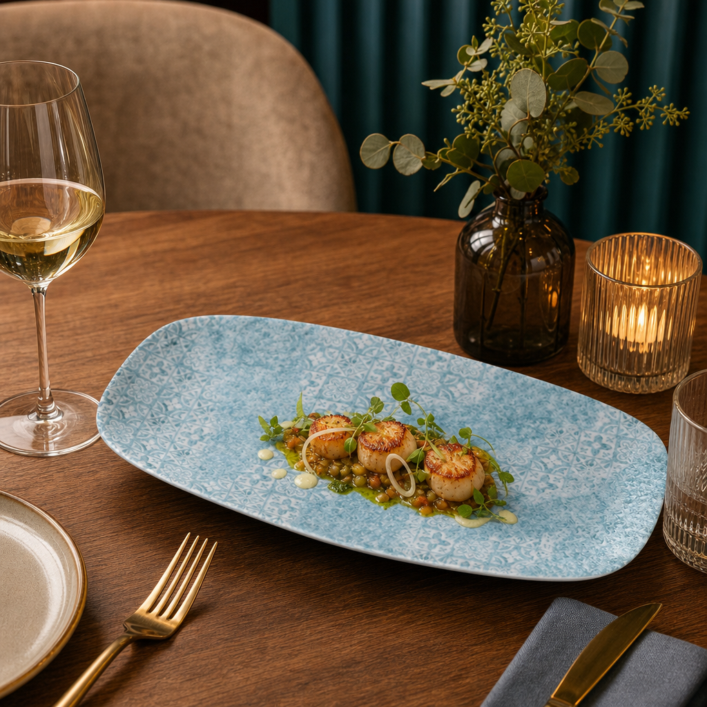 Oblong Plates Aqua Vitrified Porcelain for Diverse Dining Experiences (Pack of 12)