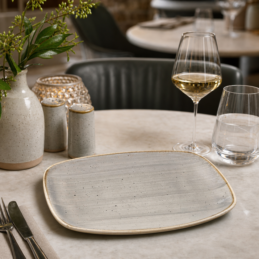 Rectangular Plates Grey Vitrified Ceramic for Elegant Dining (Pack of 12)