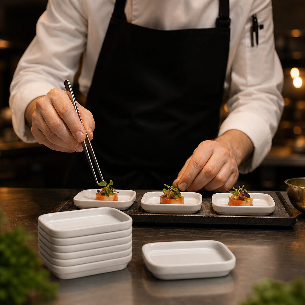 Flat Miniature Dishes 93mm Porcelain for Catering (Pack of 12)